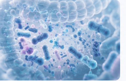 A close-up illustration of microorganisms inside the gut.